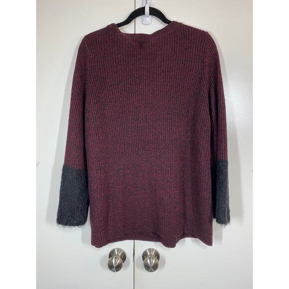 APT 9 Maroon Pullover Long Sleeve Black Fuzzy Cuffs Tunic Sweater Size XL - Picture 7 of 9